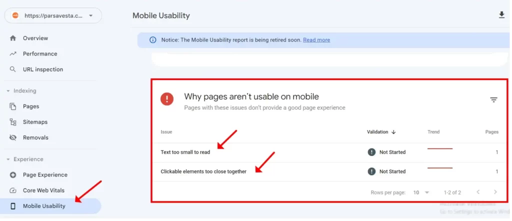 گزارش ‘Mobile Usability’ در گوگل سرچ کنسول