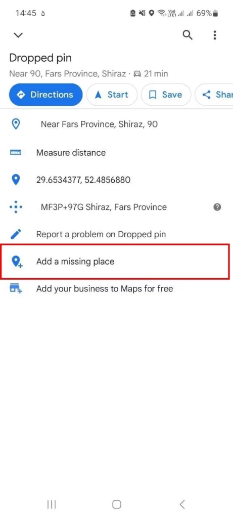 Add a missing place در گوشی