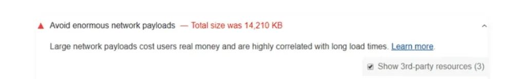  رفع خطای Avoid enormous network payloads