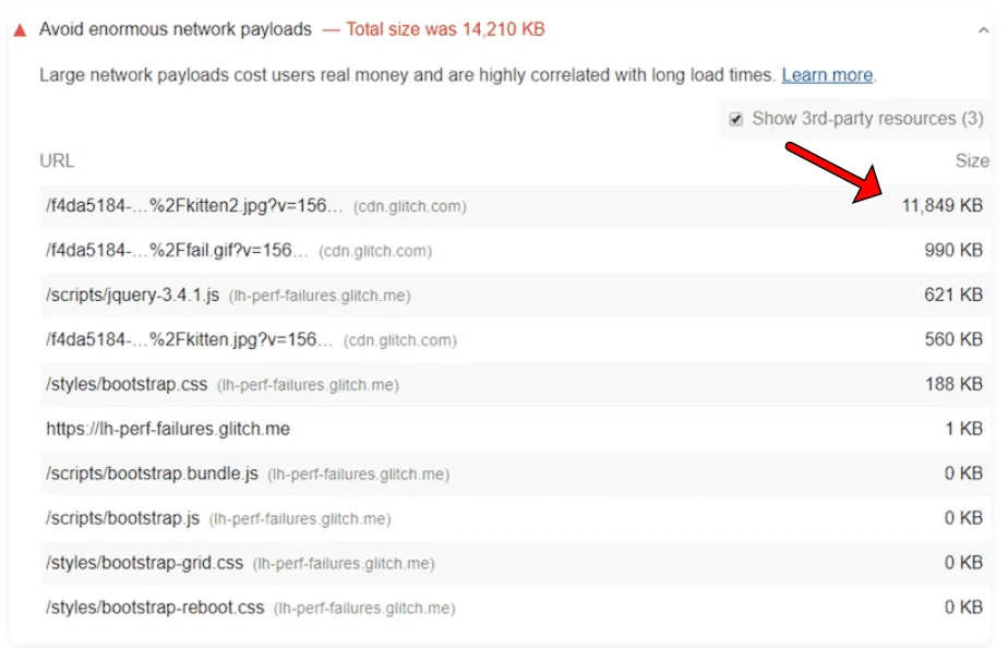چگونه خطای Avoid Enormous Network Payloads را شناسایی کنیم؟