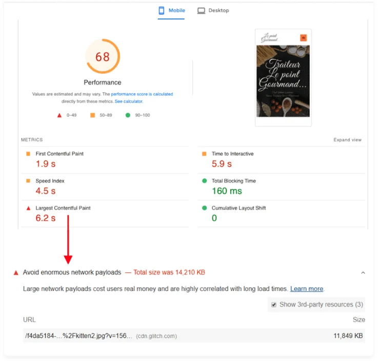 عملکرد در page speed insights
