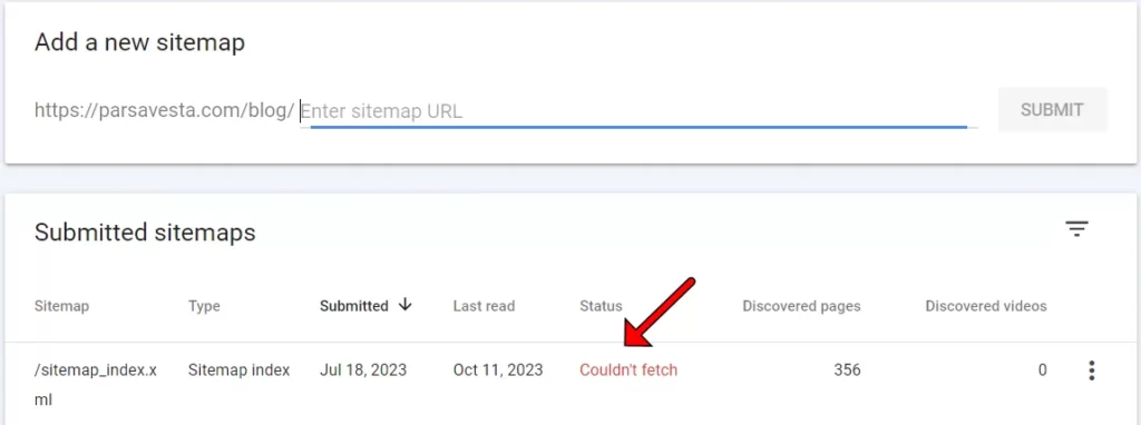 رفع خطای Sitemap Couldn't fetch