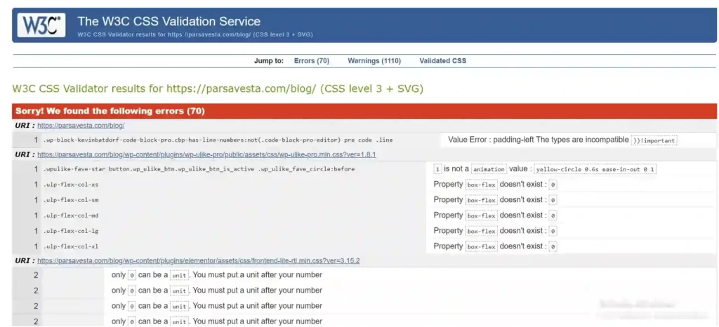 نتایج W3C Validator