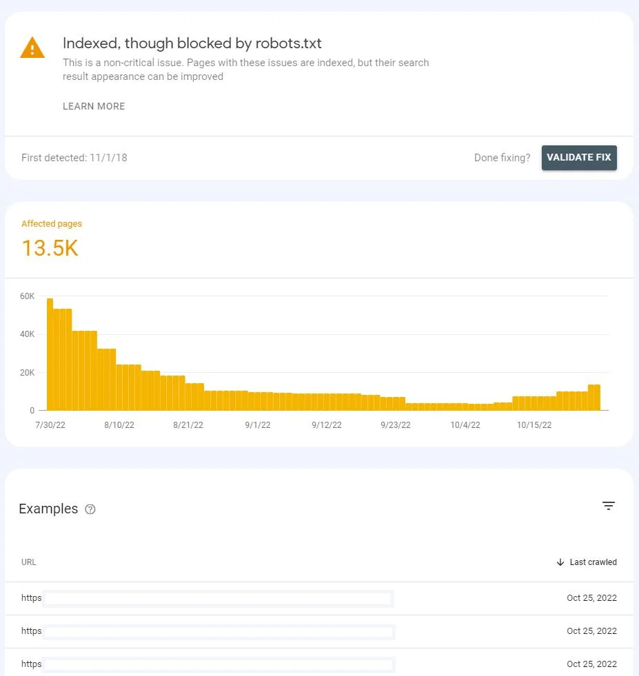  لیست صفحات با خطای Indexed, though blocked by robots.txt