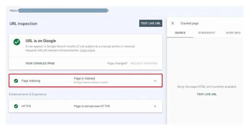 ‘View crawled page’ در گوگل سرچ کنسول