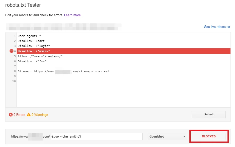 robots.txt Tester در گوگل سرچ کنسول