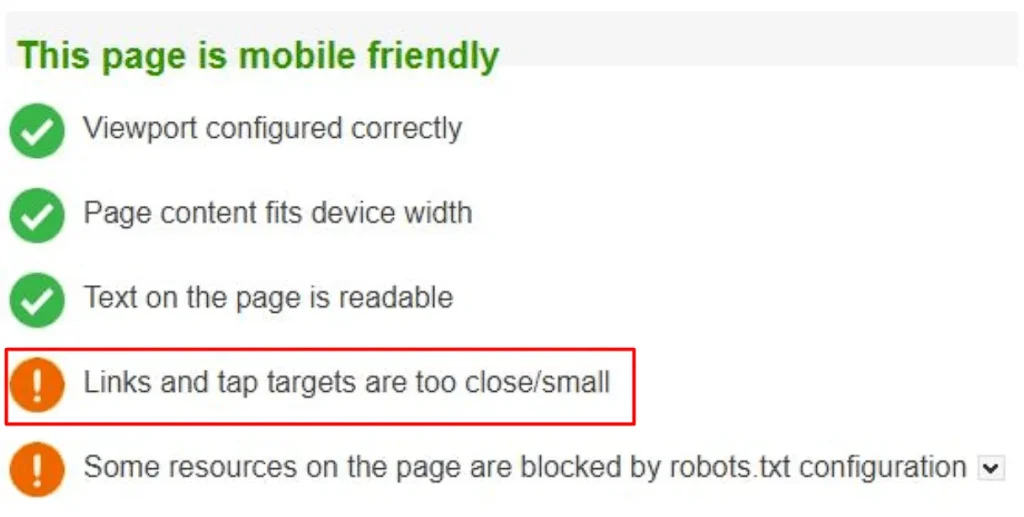 رفع خطای Clickable Elements Too Close Together با تست سازگاری با موبایل